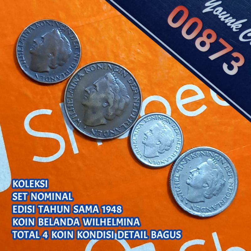 UKA004Coin Set Nominal Koin (Belanda) Ratu Wilhelmina Total 4 Koin Detail Bagus Dan Langka