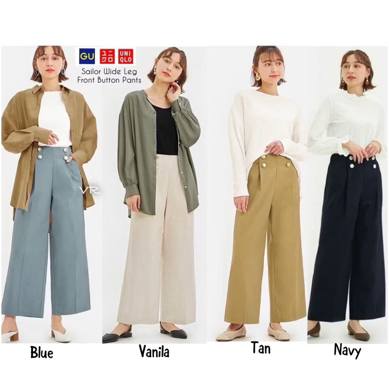 HIGHigh Waist GU Uniqlo Wide Leg Celana HW Kulot Cotton Denim