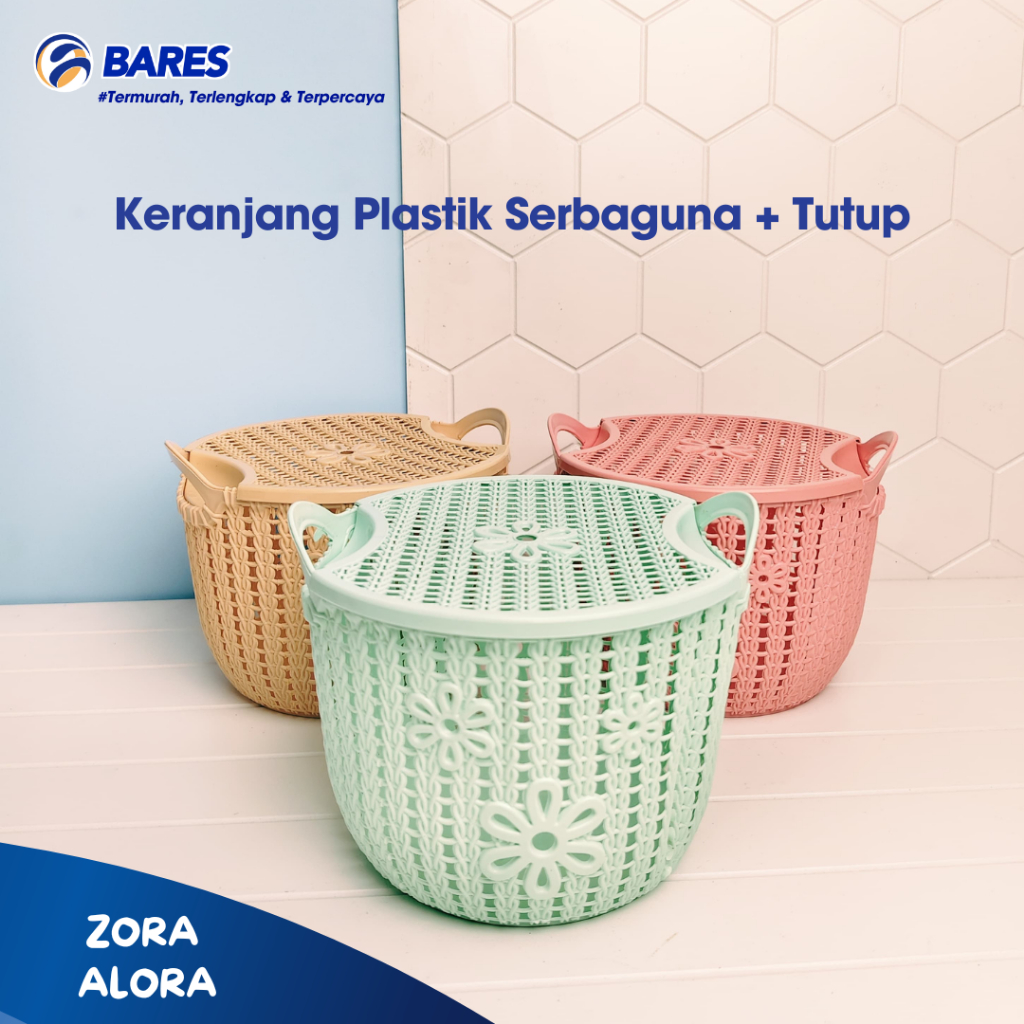keranjang zora basket rajut bulat + tutup - keranjang mainan plastik serbaguna