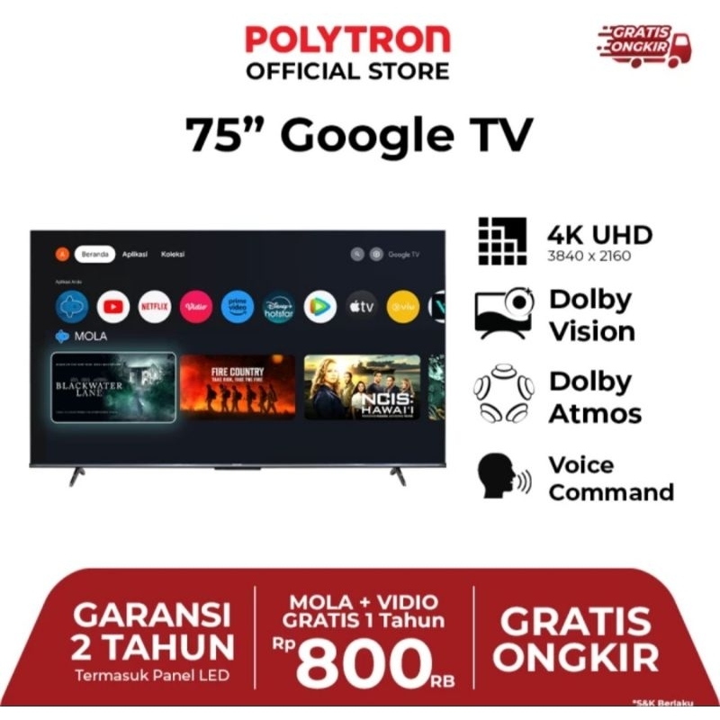 TV LED POLYTRON 75INCH 4K UHD ANDROID POLYTRON 75 INCH PLD75UG