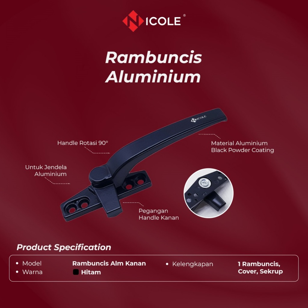 Nicole Rambuncis Grendel Kunci Jendela / Gagang Tarikan Jendela Besar