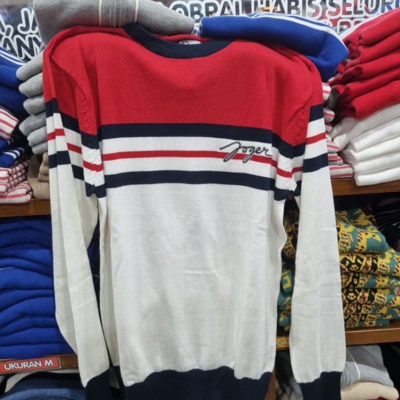 SWEATER SALUR MERAH PUTIH ASLI JOGER BALI