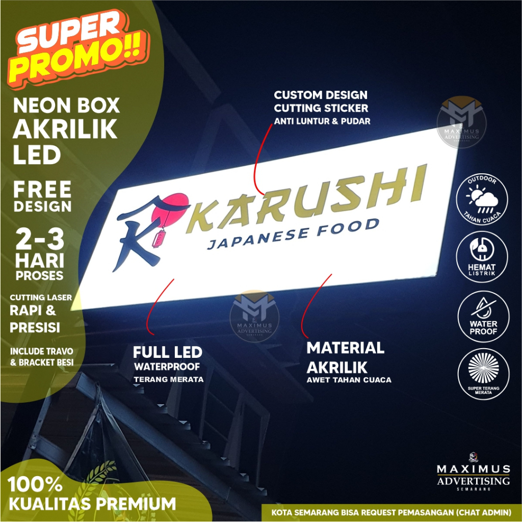 Promo Neon Box Akrilik Custom 2 sisi Free Design