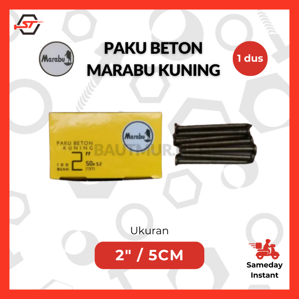 (100pcs) MARABU Paku Beton 5 cm - Paku Beton Kuning 2 inch