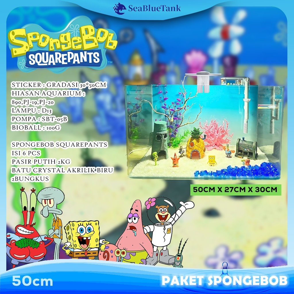 LEPET PAKET AQUARIUM SPONGEBOB 50CM / AQUARIUM MELENGKUNG / AQUASCAPE / AQUARIUM BENDING