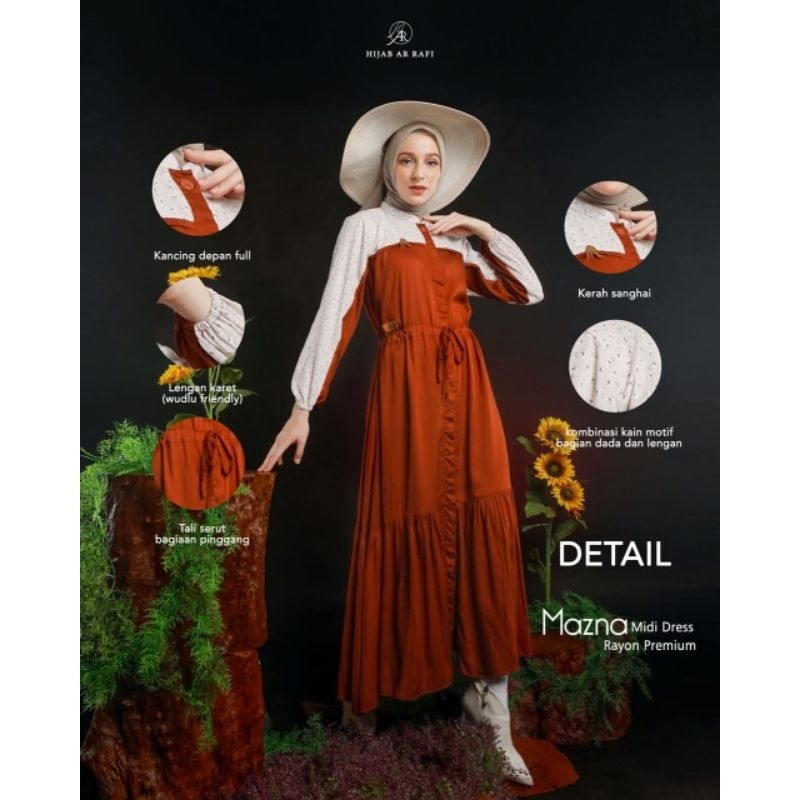 Mazna Midi Dress by Arrafi ORI Gamis Midi Rayon adem variasi motif bunga kecil