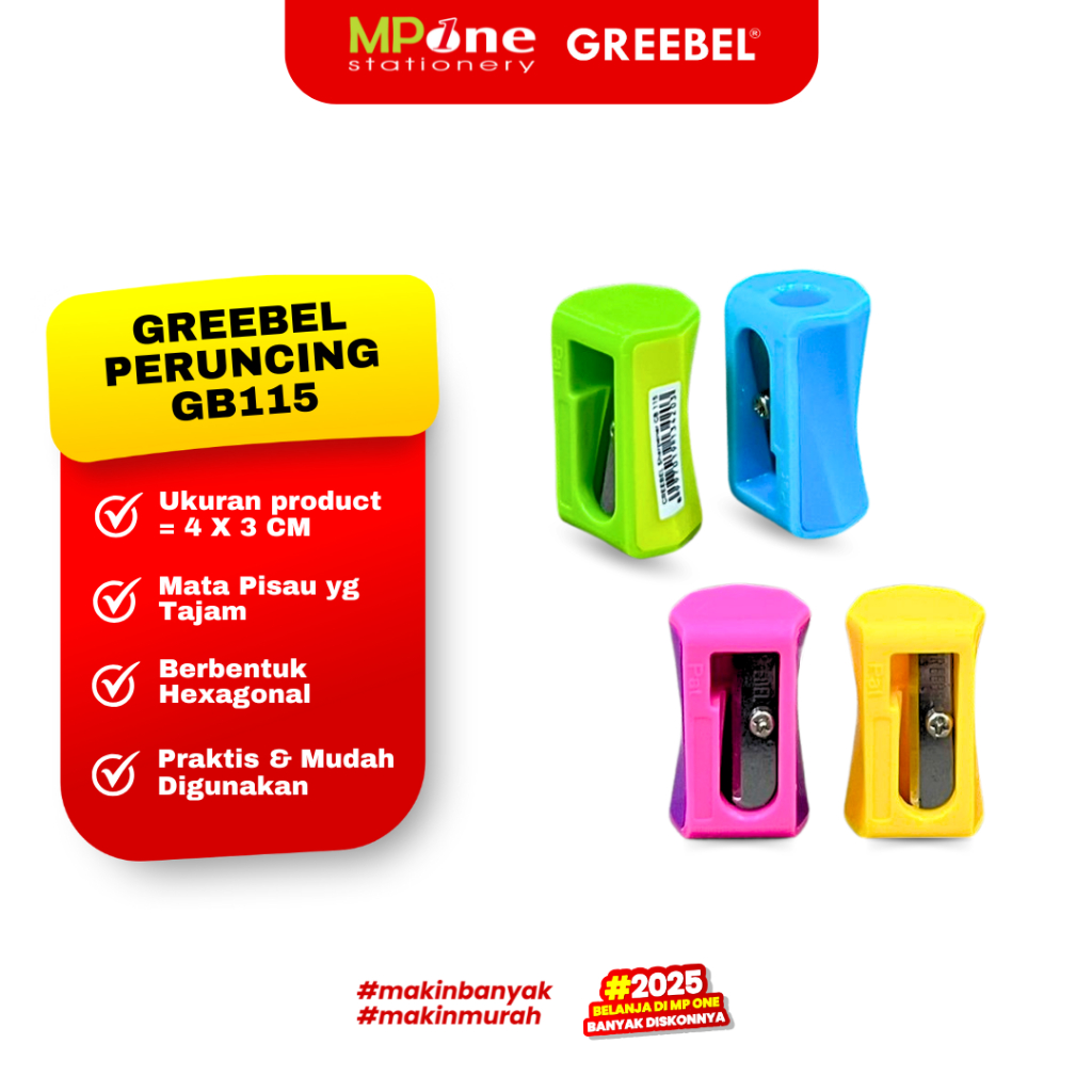 (1 PCS) Greebel Peruncing Mini GB115 / Rautan Pensil Serutan Warna Warni Sharpener 115 GREEBEL