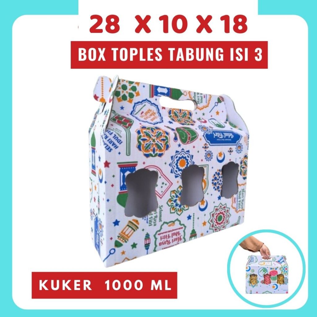 

Box Jinjing Kuker 28x10x18 Jinjing Jar (KUKER TOPLES JAR 1000ml ISI 3) Box Jinjing Kardus Lebaran Idul Fitri Hampers Polos/Motif
