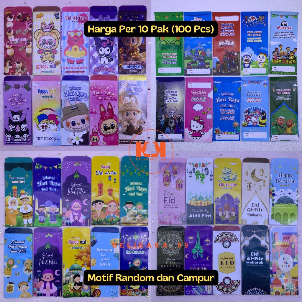 

(10 PAK ISI 100 PCS - BESAR - C) AMPLOP LEBARAN MOTIF KARAKTER KARTUN MUSLIM UKURAN BESAR SIAP PAKAI