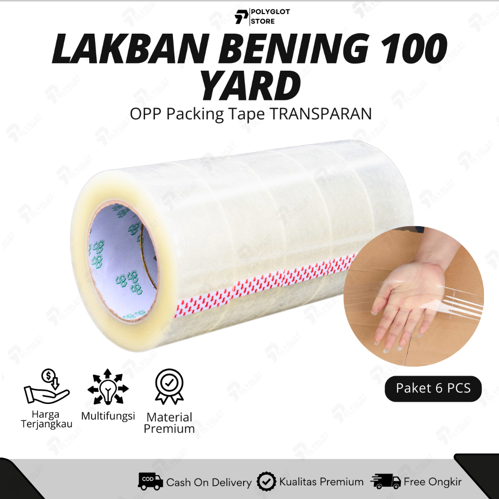 

[6 PCS] Lakban Bening 45mm x 70 Meter OPP Packing Tape 2" Inci 100 Yard