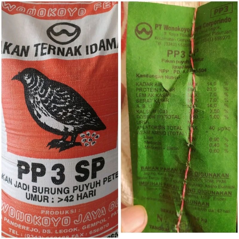 Pur pakan puyuh petelur wonokoyo pp3 sp pakan jadi puyuh petelur 1kg