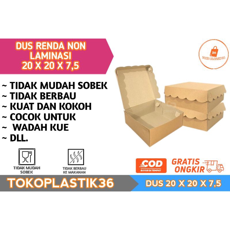 Box Dus Nasi warna coklat Kraft Renda R10 20x20 Kotak Katering
