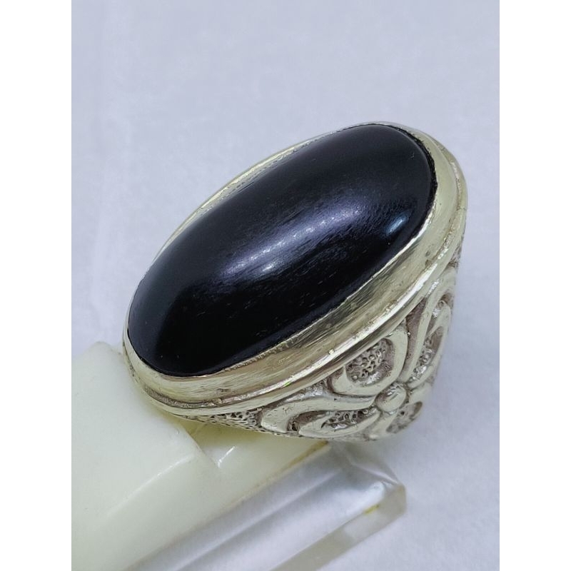 Cincin batu natural black oval black onyx batu akik kalimaya hitam lawas klasik