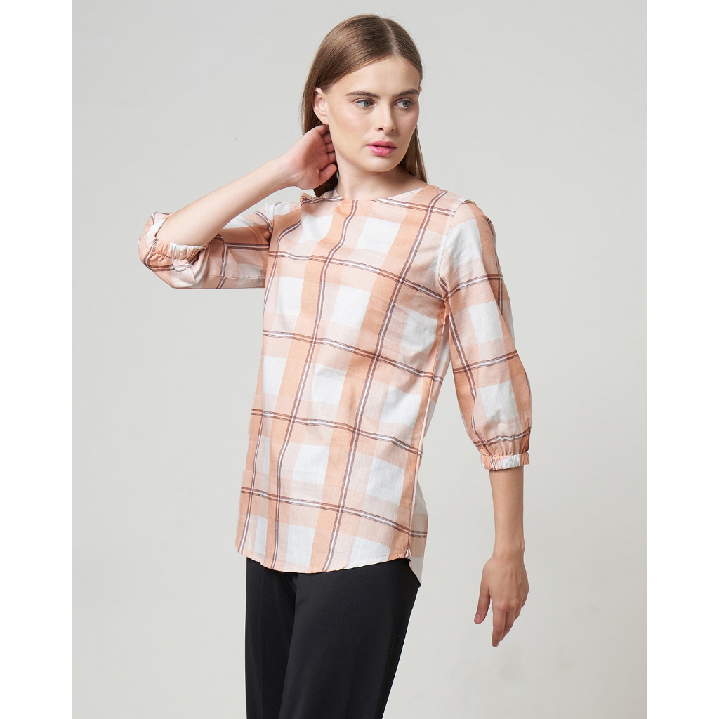 MCB - Blouse Wanita Reguler Plaid Sunny Brown | 5516074