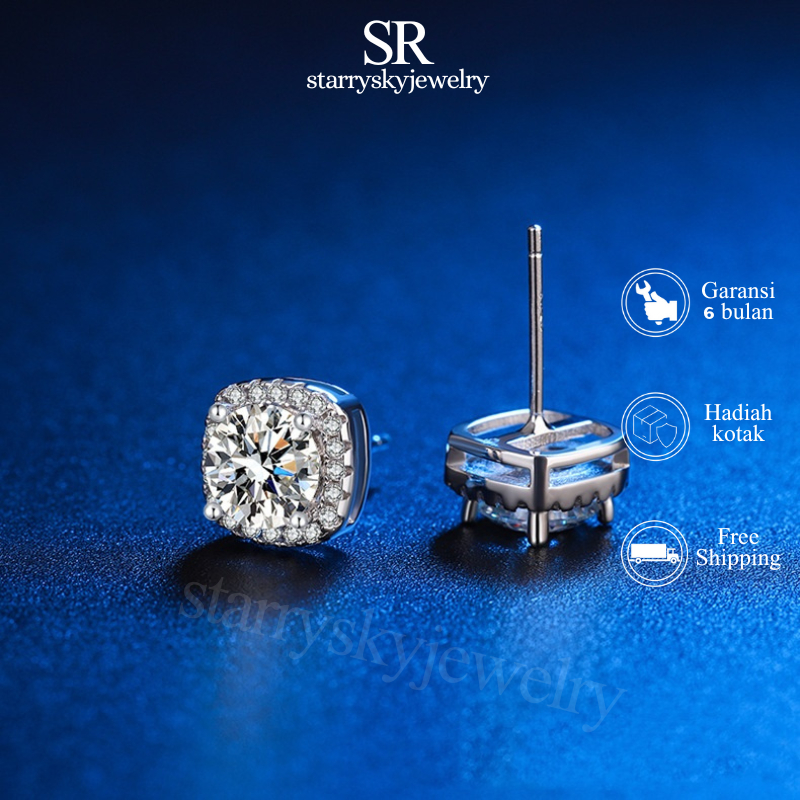 Anting Titanium Wanita Pria Anti Karat Anting Jepit Berlian Emas Putih Hadiah Kotak Daily