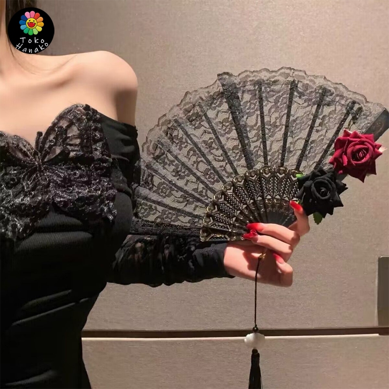 Kipas Tangan Lipat Bahan Lace Kipas Retro Gaya Kipas Lipat Pesta Renda  Jepang Gadis Peri