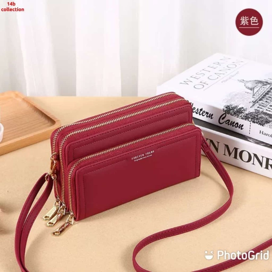 Dompet Panjang FY Dompet HP Panjang 3 Resleting Tas Slingbag HP Wanita - Hitam