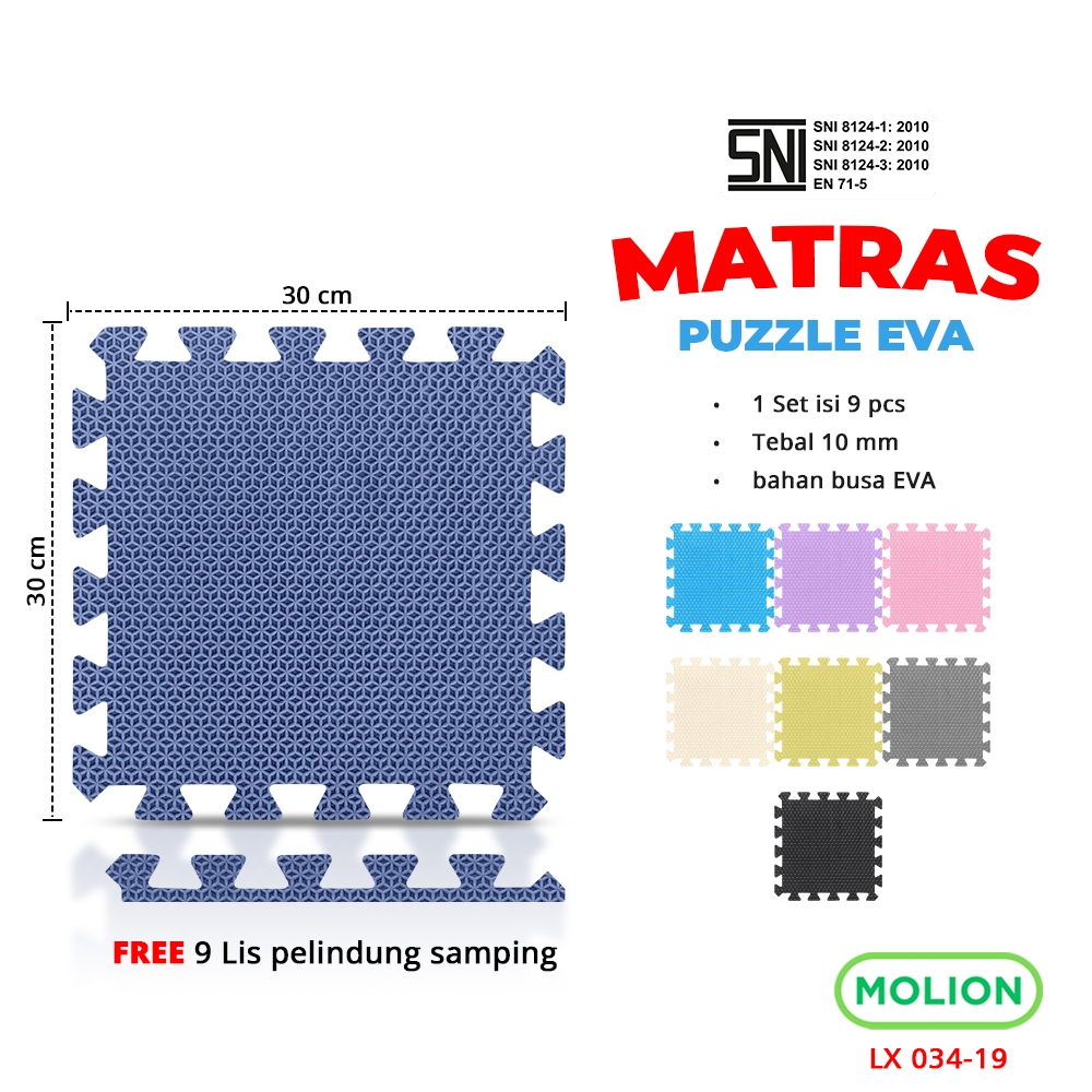 MOLION SNI Matras Puzzle Eva 9pcs 30x30cm 10mm Alas Evamat Eva Mat EVA Empuk Bermain Tidur Anak Karp