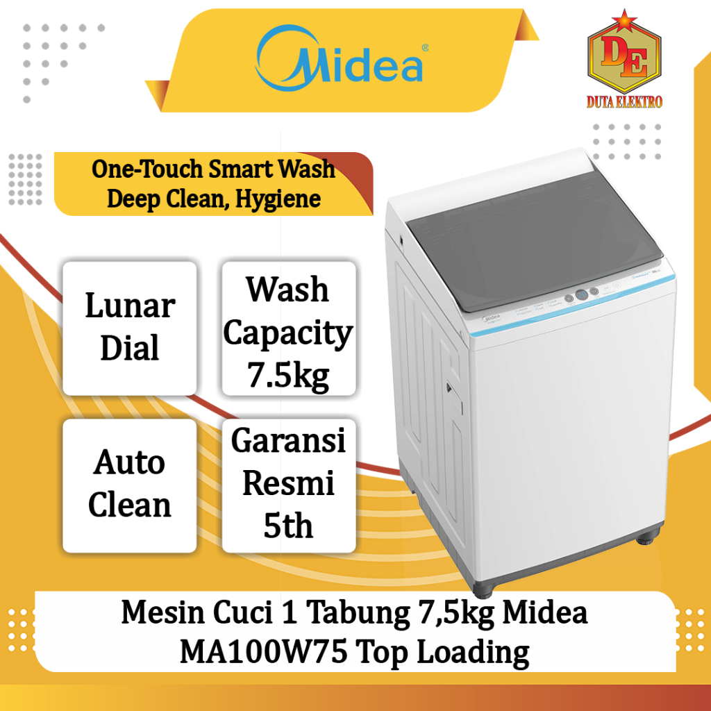 Mesin Cuci 1 Tabung 7,5kg Midea MA 100 W75 Top Loading
