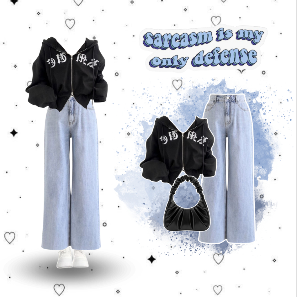 sharenaoutfit - 3 IN 1 Set Outfit Korean Style Outfit Remaja Wanita Kekinian Outfit Hangout Hoodie I