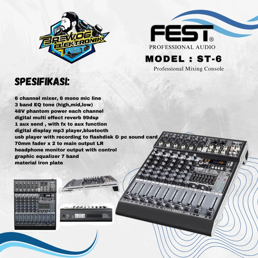 ORIGINAL PRODUK BREWOG FEST INDONESIA MIXER 6 CHANNEL ST-6