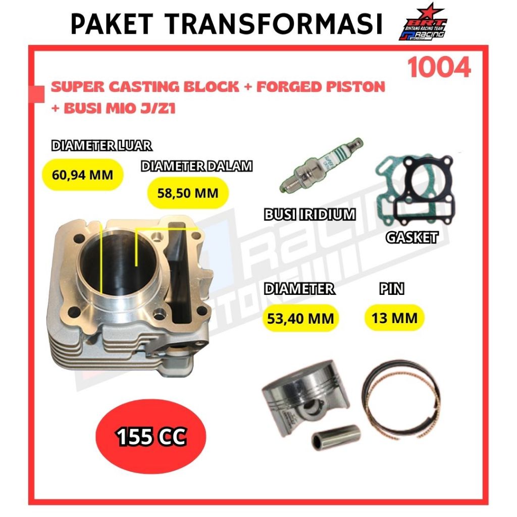 Paket Bore Up Yamaha Mio J - Blok Piston 58.50 - BRT Promo 1004