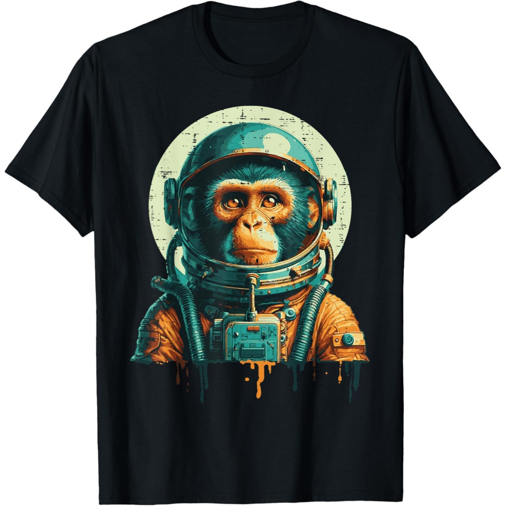 Kaos Astronot Monyet Simpanse Luar Angkasa Vintage Anak-anak Pria Wanita