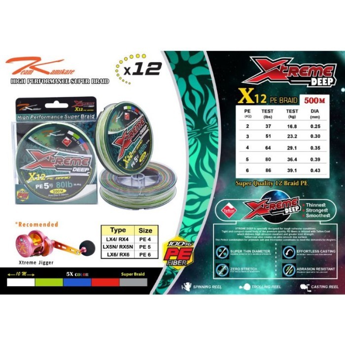 Team Kamikaze XTREME DEEP X12 PE Braid (Multi) 500M - Senar PE kuat