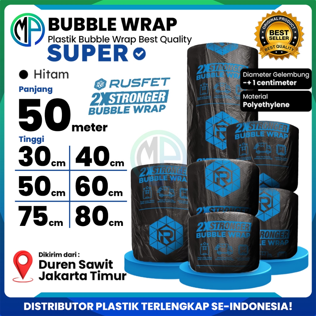 

Plastik Gelembung Bubble Wrap Rusfet Hitam Roll Super Premium 50 meter / Plastik Bubble Packing