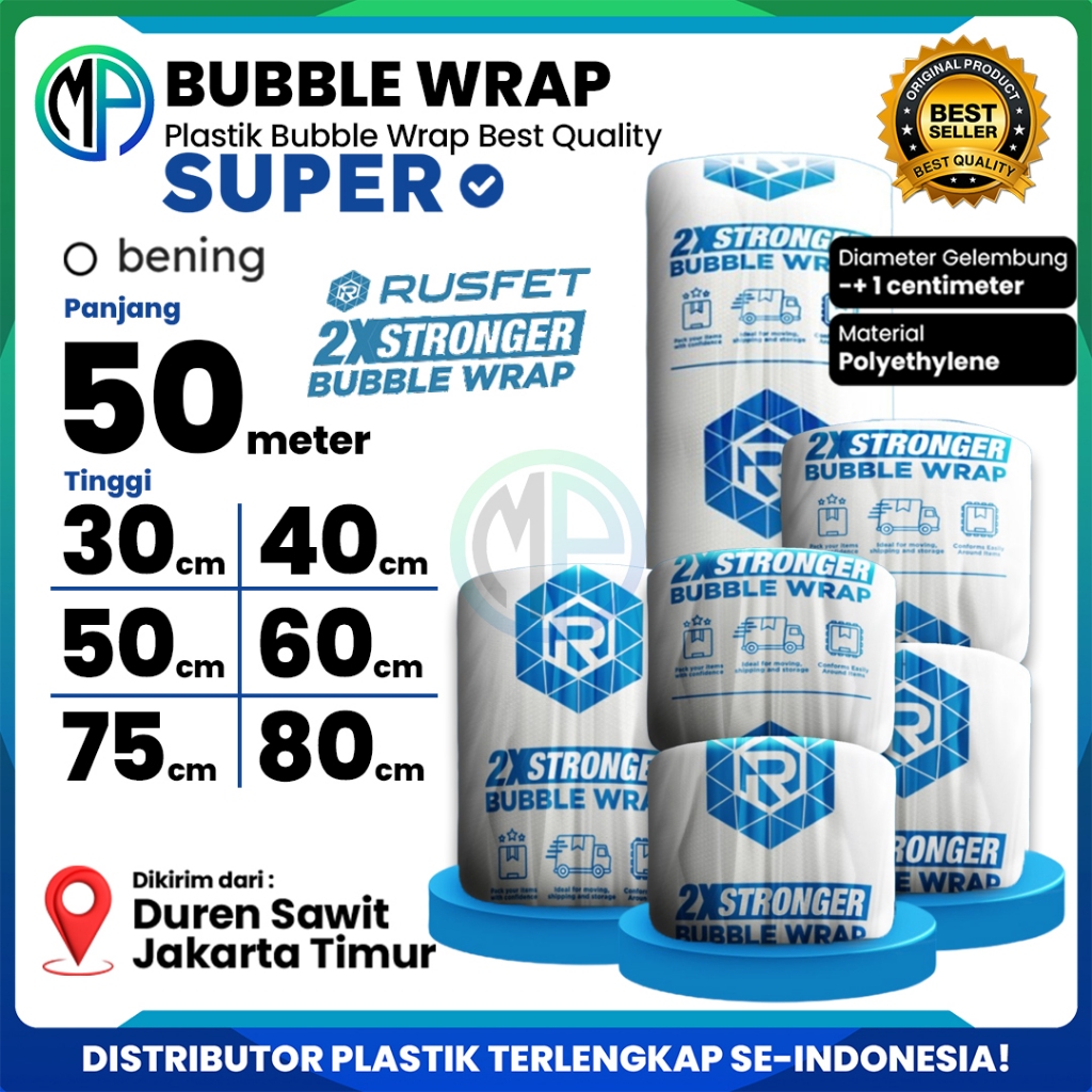 

Plastik Gelembung Bubble Wrap Rusfet Bening Roll Super Premium 50 meter / Plastik Bubble Packing