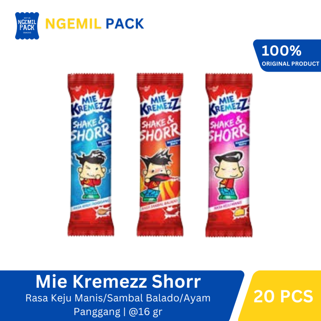 

Mie Kremezz Shake & Shorr Keju Manis/Sambal Balado/Ayam Panggang Isi 20pcs @16Gr