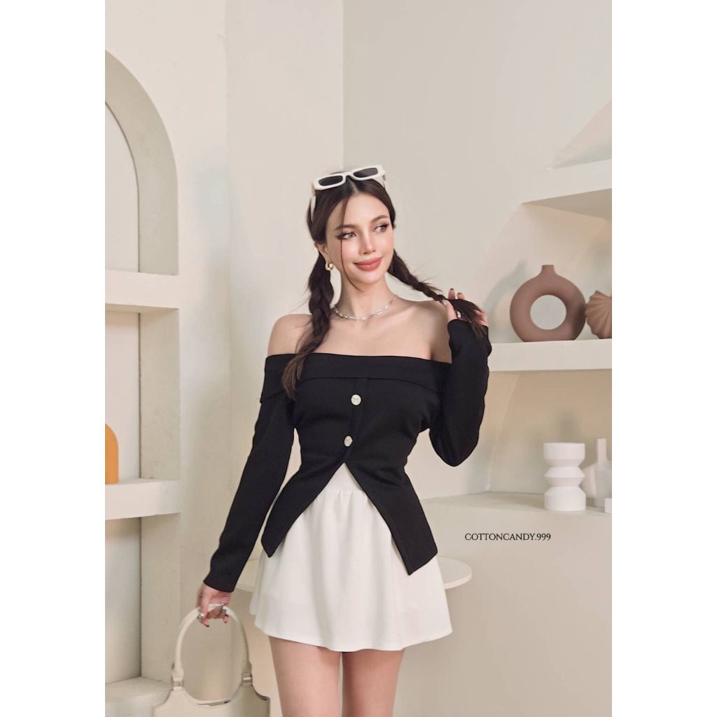 One Set Atasan Wanita Sabrina Knit + Rok Celana Cotton Candy Korean Style Casual Import Bangkok Bkk