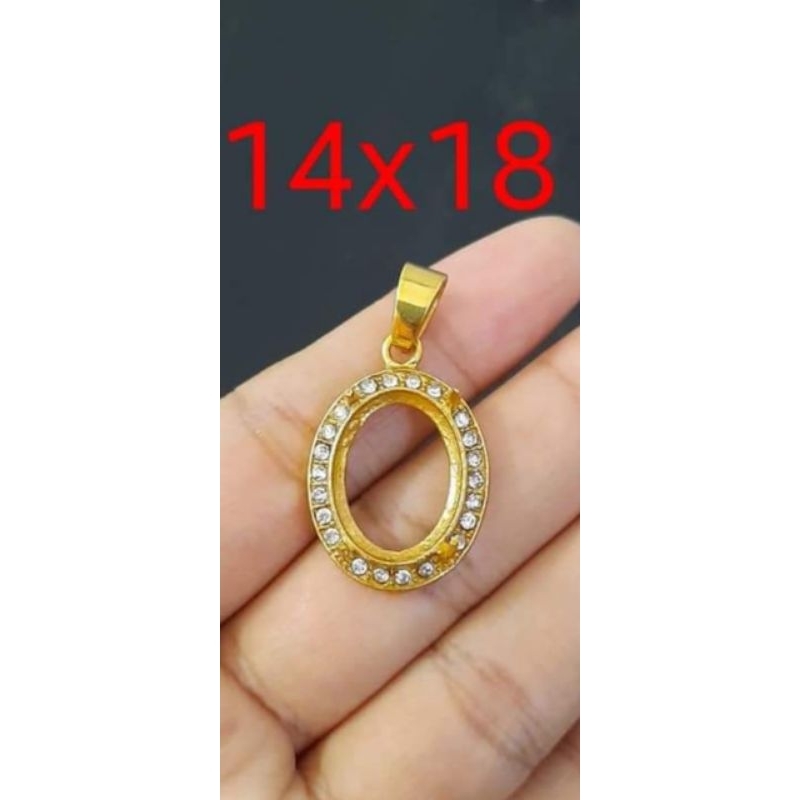 Ring Liontin Perunggu warna emas ikat batu akik model gigi