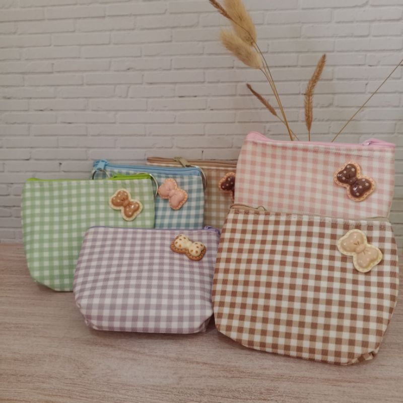 Dompet Koin Kanvas Kotak Pita Akrilik