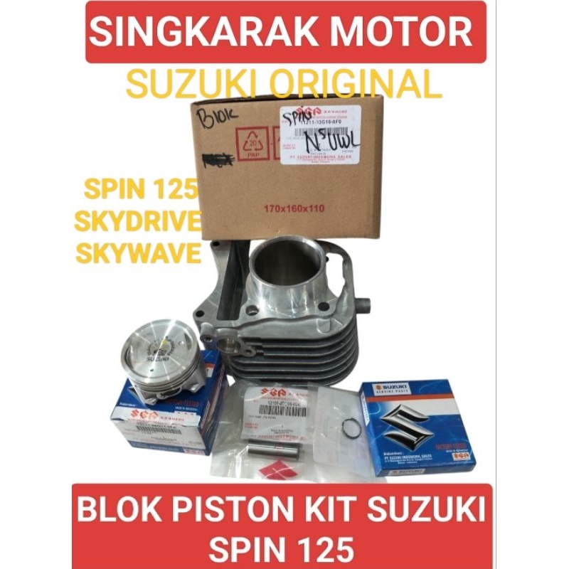 BLOK SEHER KOMPLIT PLUS PISTON KIT SPIN 125 SKYWAVE SKYDRIVE SUZUKI ORIGINAL