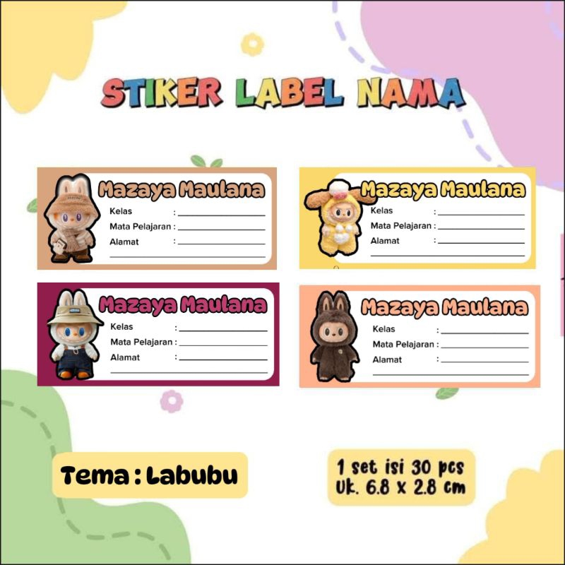 Stiker Label Nama Isi 30 pcs / Stiker Buku / Stiker Label Buku / Stiker Nama Kelas Mata pelajaran