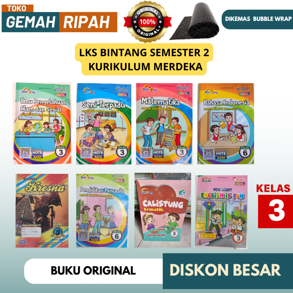 LKS BINTANG KELAS 3 SEMESTER 2 MATEMATIKA BAHASA INDONESIA SENI TERPADU CALISTUNG PENDIDIKAN PANCASI