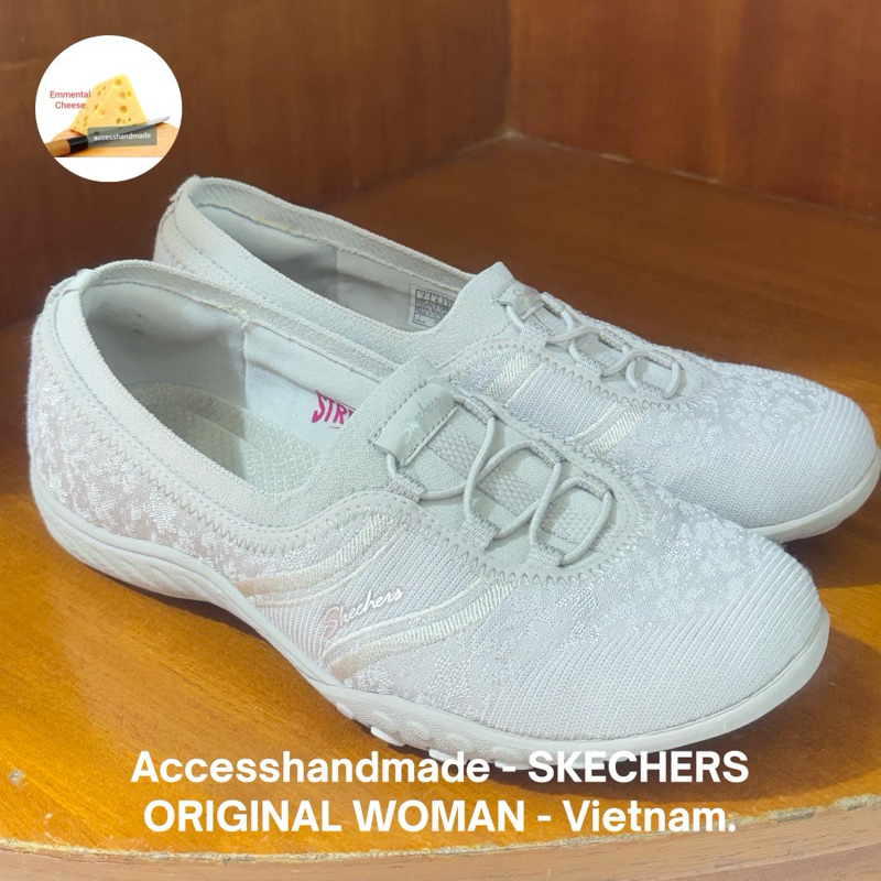 Skechers Original Woman shoes - Vietnam Air Cooled MEMORY FOAM sepatu wanita lace soft grey cream
