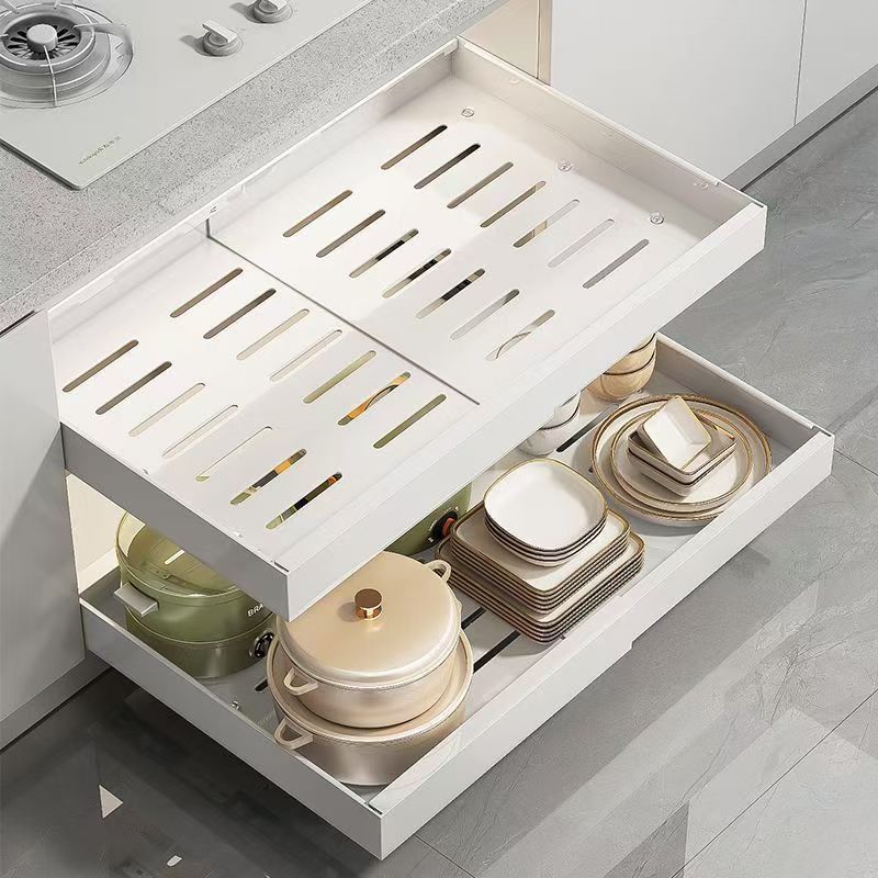 Rak Piring Dapur Rak Dapur Serbaguna Stainless Steel Rak Bumbu Dapur Keranjang Geser Laci
