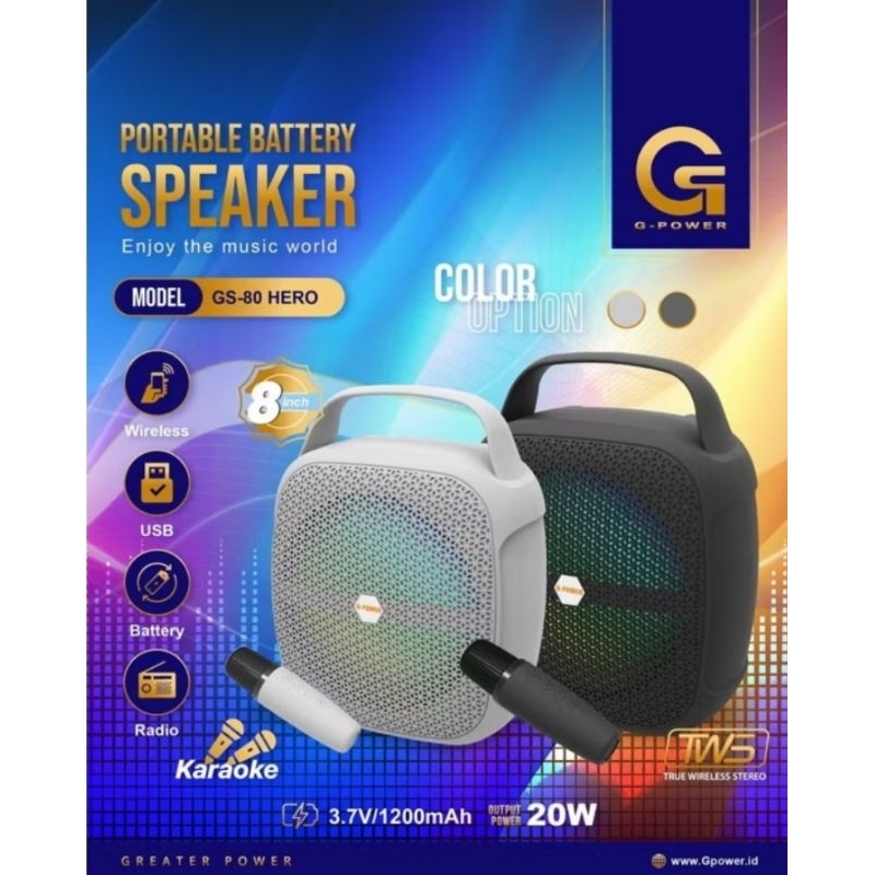G-POWER GS-80 HERO Speaker Portable 8 inch Free 1 mic / G-POWER Speaker Portable Bluetooth 8 inch / 
