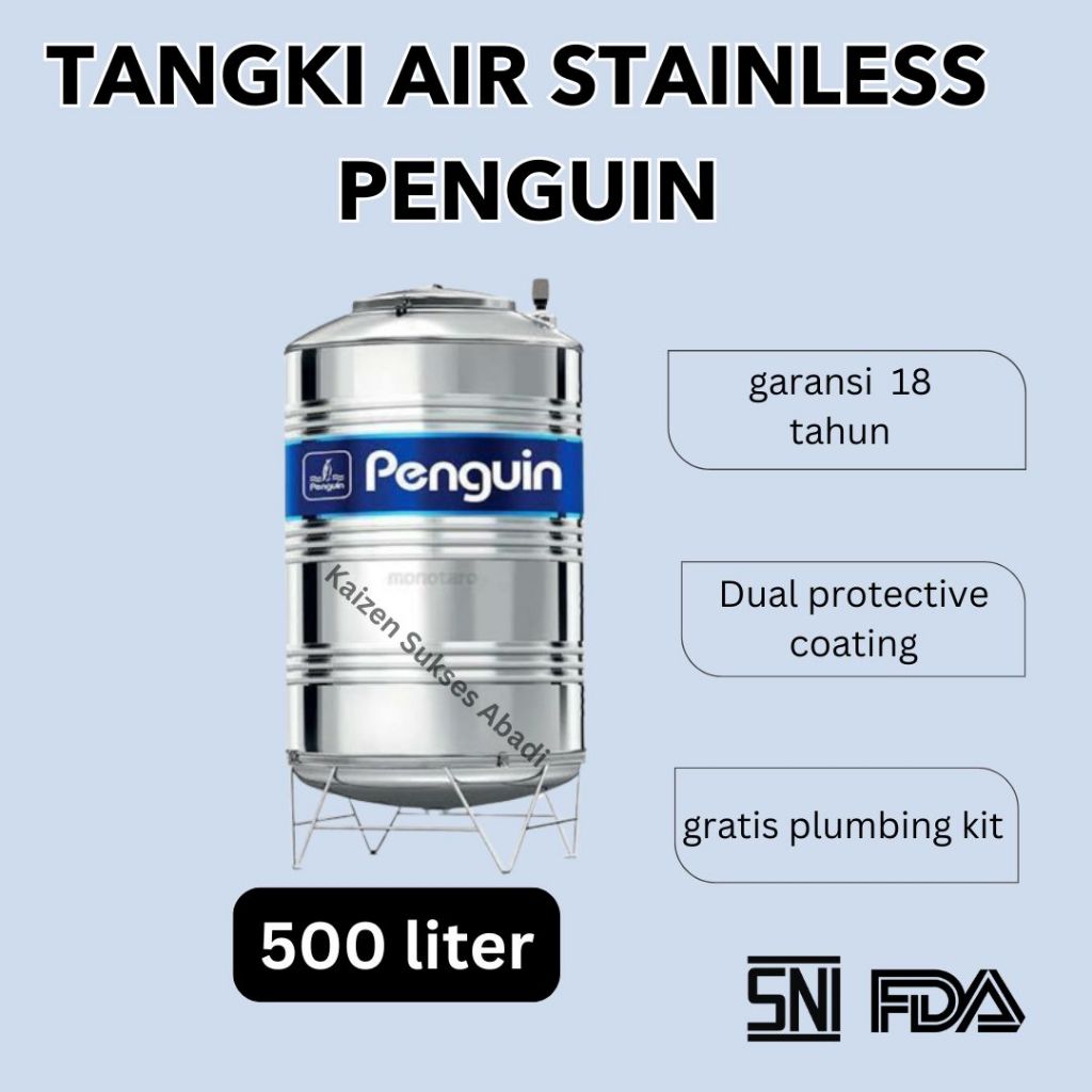 tandon tangki toren air atas stainless vertikal penguin tbsk 500 550 liter termurah terdekat di sura