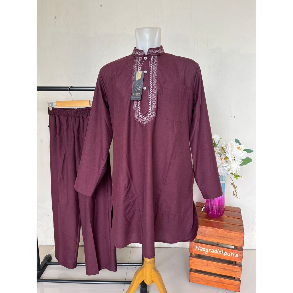 SETELAN INDIA BORDIR BY HASGRADINI bahan katun india Lengan panjang setelan koko kurta terbaru baju 