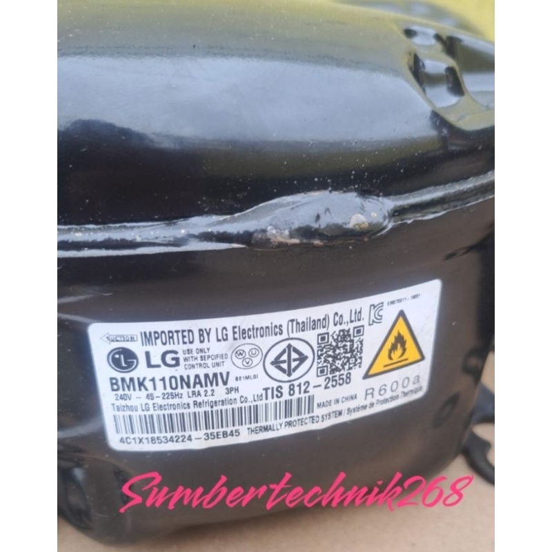 copotan baru kompresor kulkas inverter frizer original LG 1/4pk tipe bmk110
