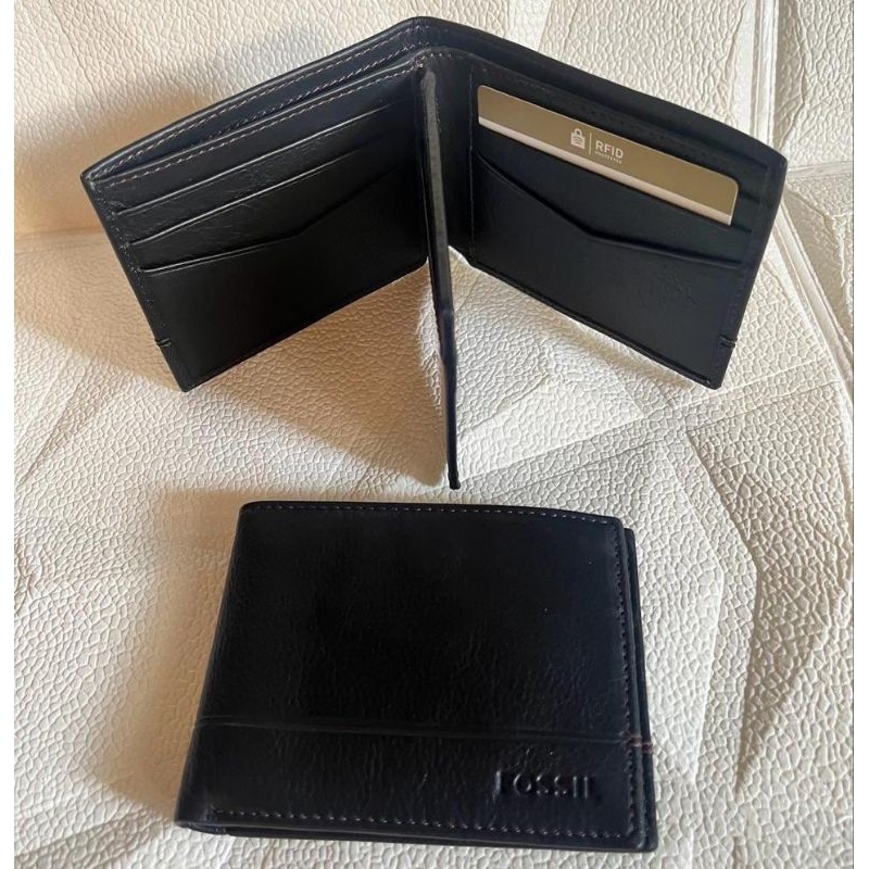 Fossil brooks wallet bifold flip id black