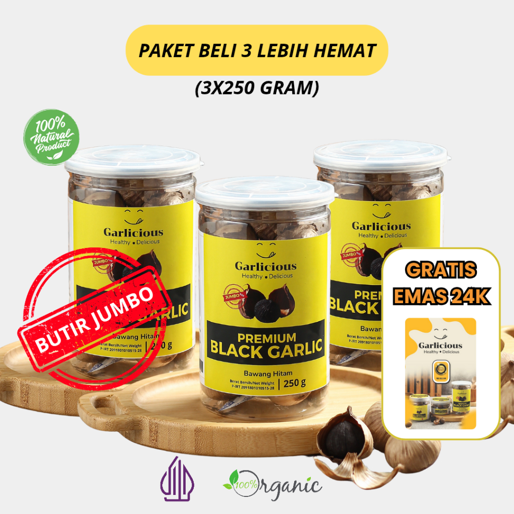 

Black Garlic Garlicious Original 750 gram (3x250 gram) | Black Garlic Solo | Bawang Hitam Tunggal