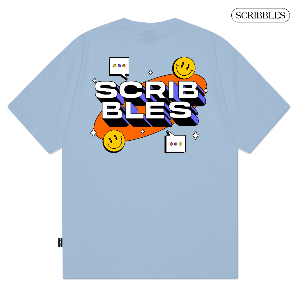 Scribbles Kaos Pria & Wanita Lengan Pendek T-shirt Regular Fit Gostory Biru Pastel