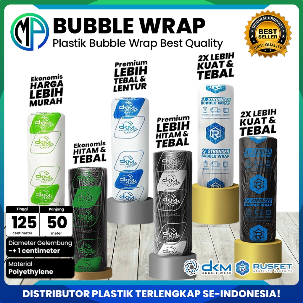 

Plastik Bubble Wrap Bening dan Hitam DKMPlus Rusfet 125cm x 50meter Berat 3Kg Coreless Harga Grosir