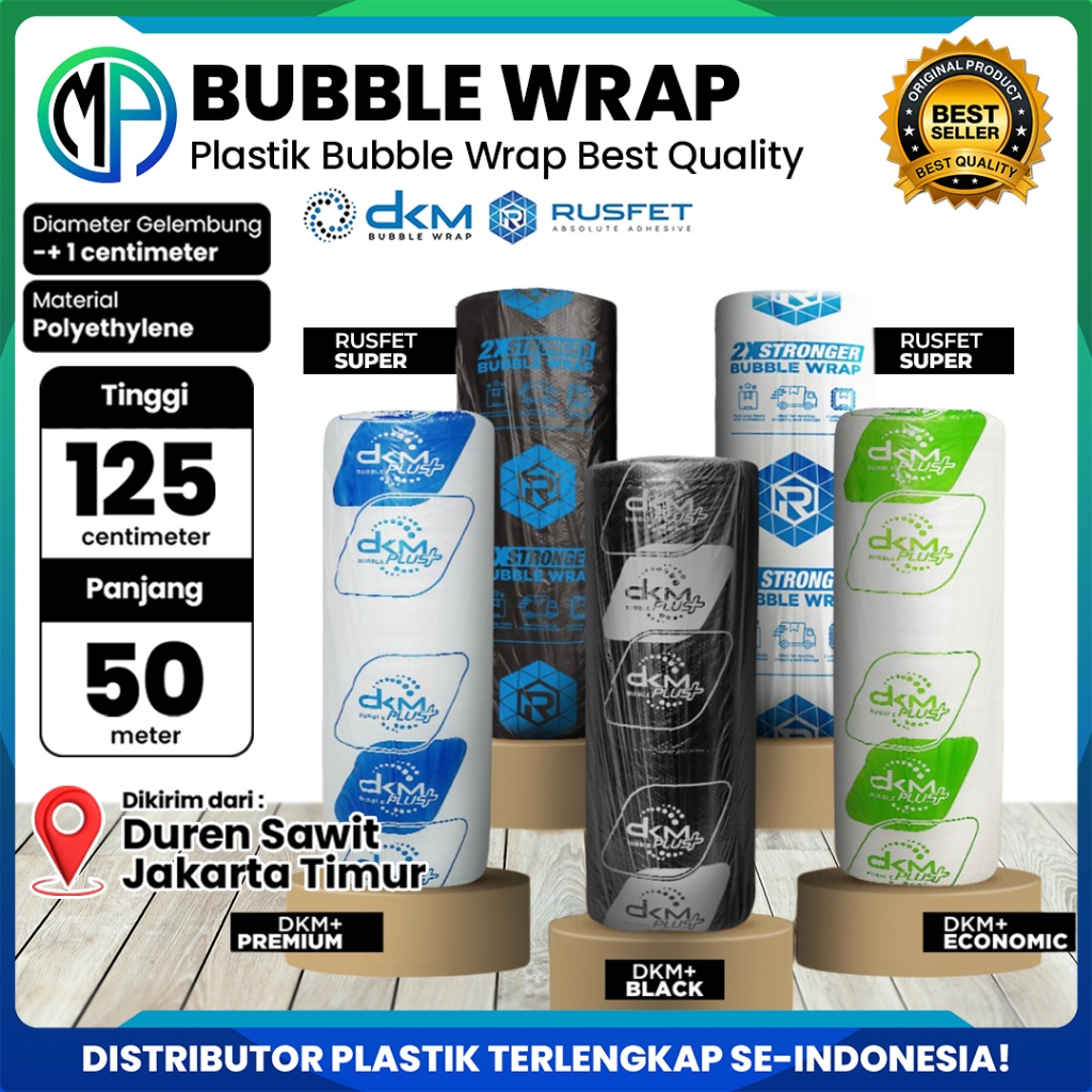 

Plastik Pembungkus Barang Bubble Wrap 125cm x 50meter x 3Kg Hitam dan Bening Merek DKMPlus RUSFET