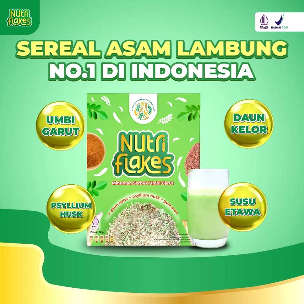 

PROMO 1 BOX - Nutriflakes Sereal Asam Lambung Umbi Garut BPOM HALAL