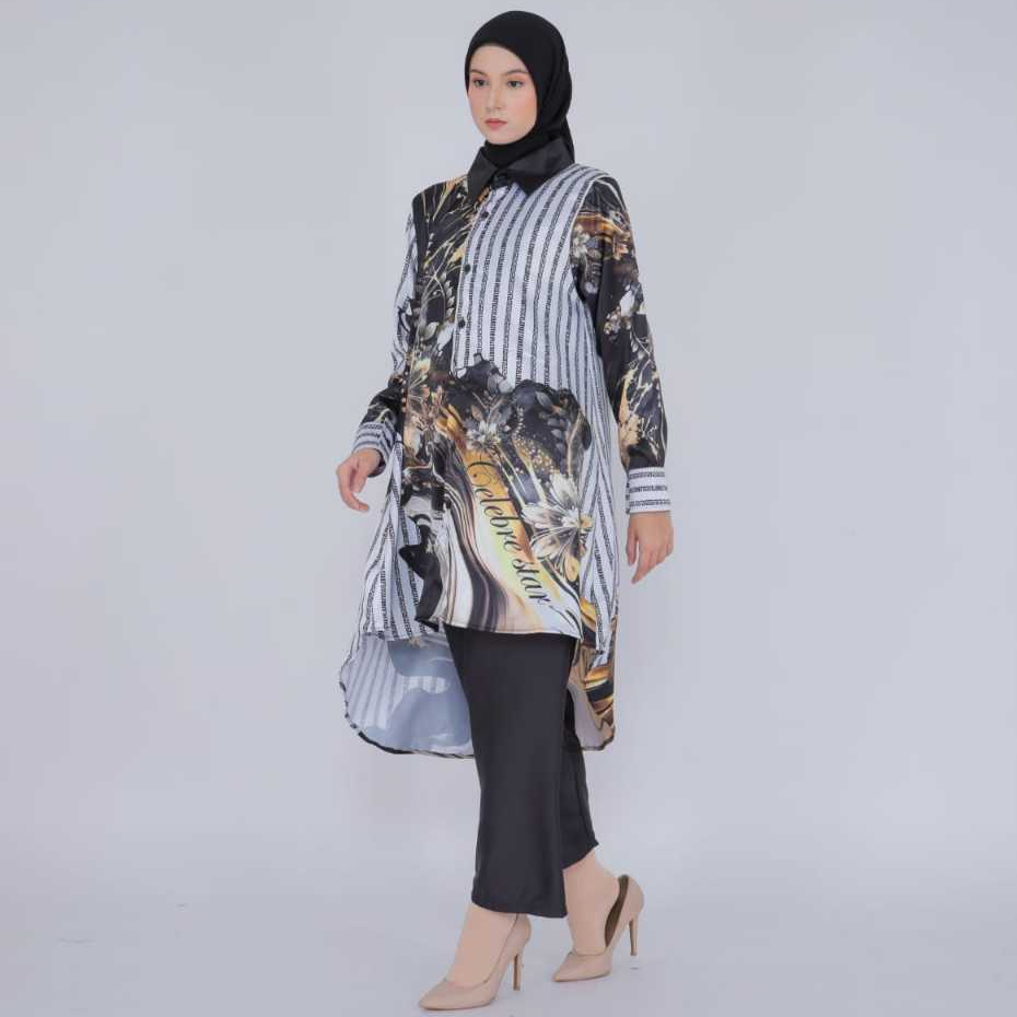 Flower print Setcel Wanita Keren Modis/Tunik Wanita/one set baju lebaran wanita premium